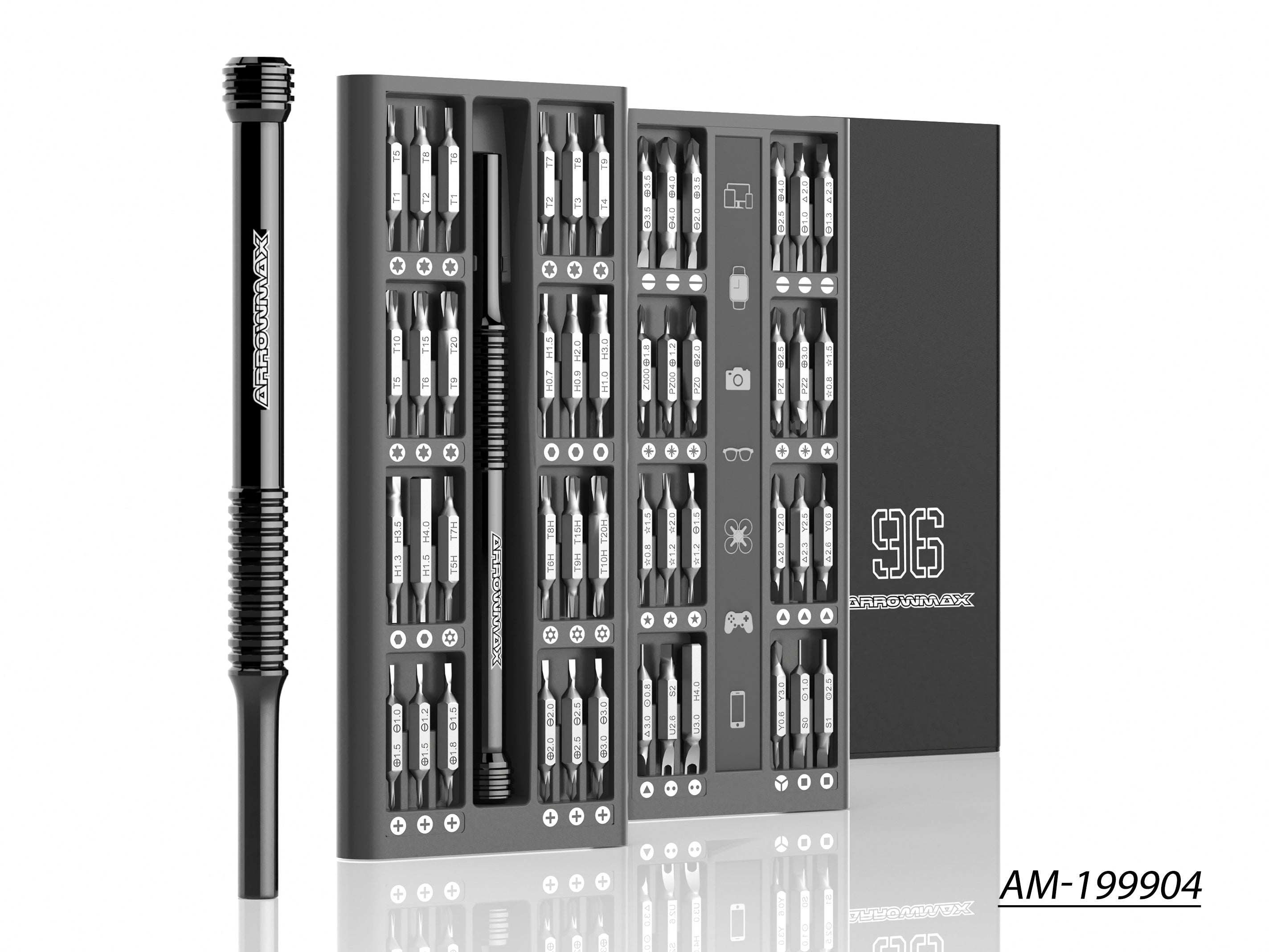 Arrowmax AM-199904 set tournevis précision 96 en 1 noir
